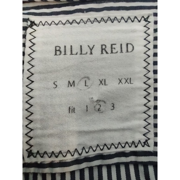 Billy Reid Button Up Shirt Mens L Striped Navy White Made In Italy Fit 2 Cotton - Picture 6 of 11